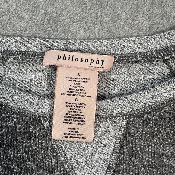 Philosophy Lace Raglan Sleeves Pullover Shirt Women's Small Heathered Gray Terry - Picture 5 of 8